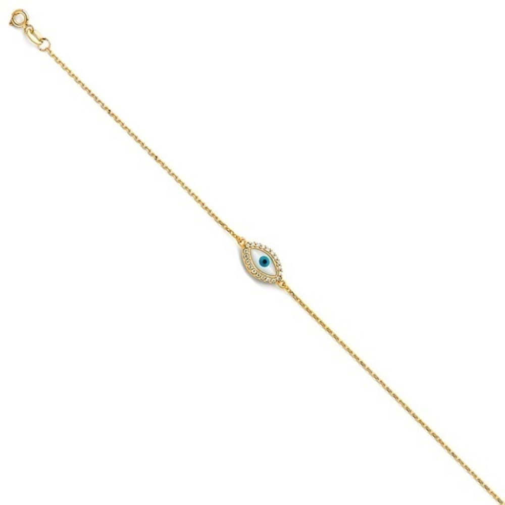 14k Yellow Gold Evil Eye Chain Bracelet 7+1"